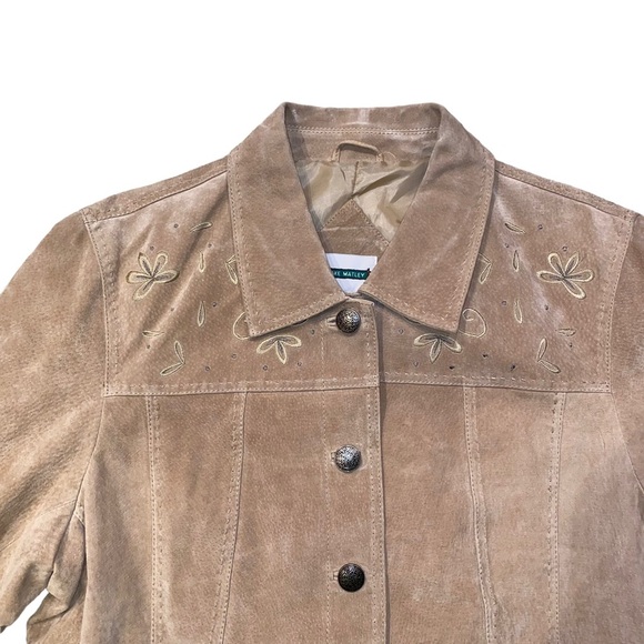 NWOT Lake Matley Suede Button Up Jacket Women Size 2XL Light Brown / Floral - Picture 3 of 13